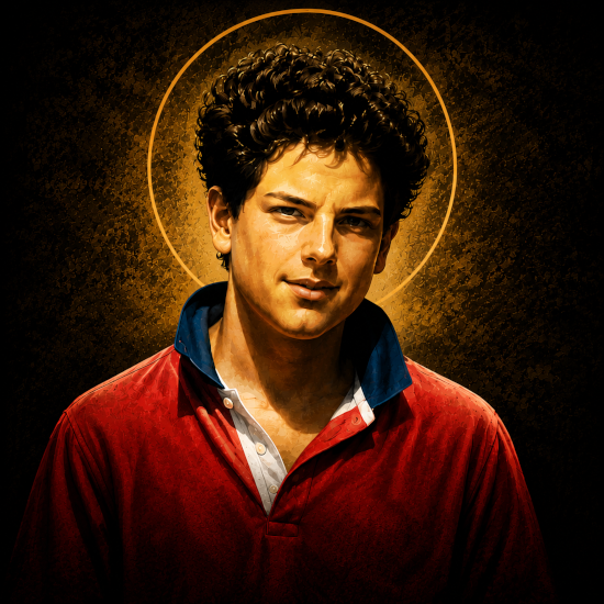 Saint Carlo Acutis, portrait with halo